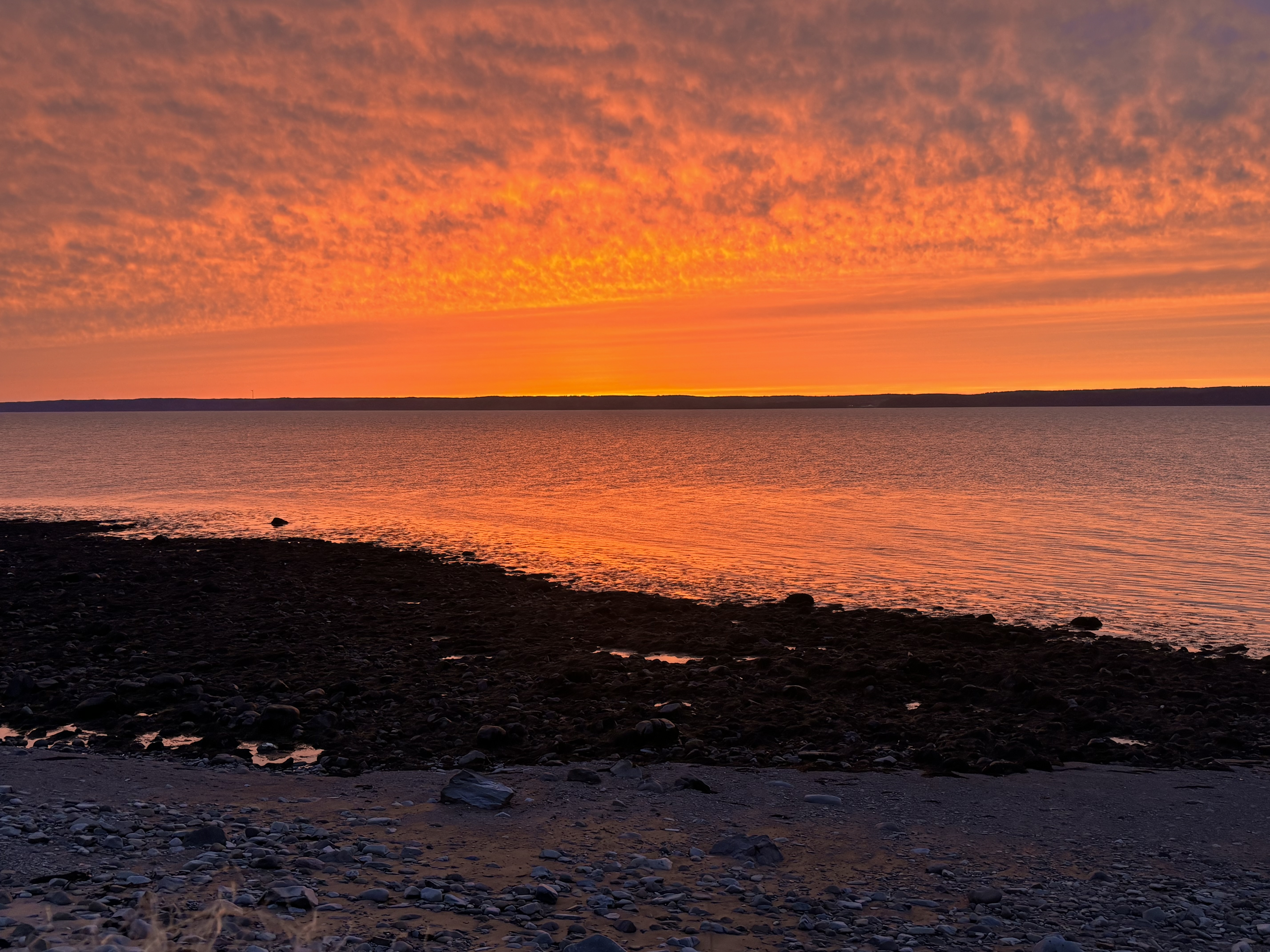 Scenic bay glowing at golden hour in Nova Scotia